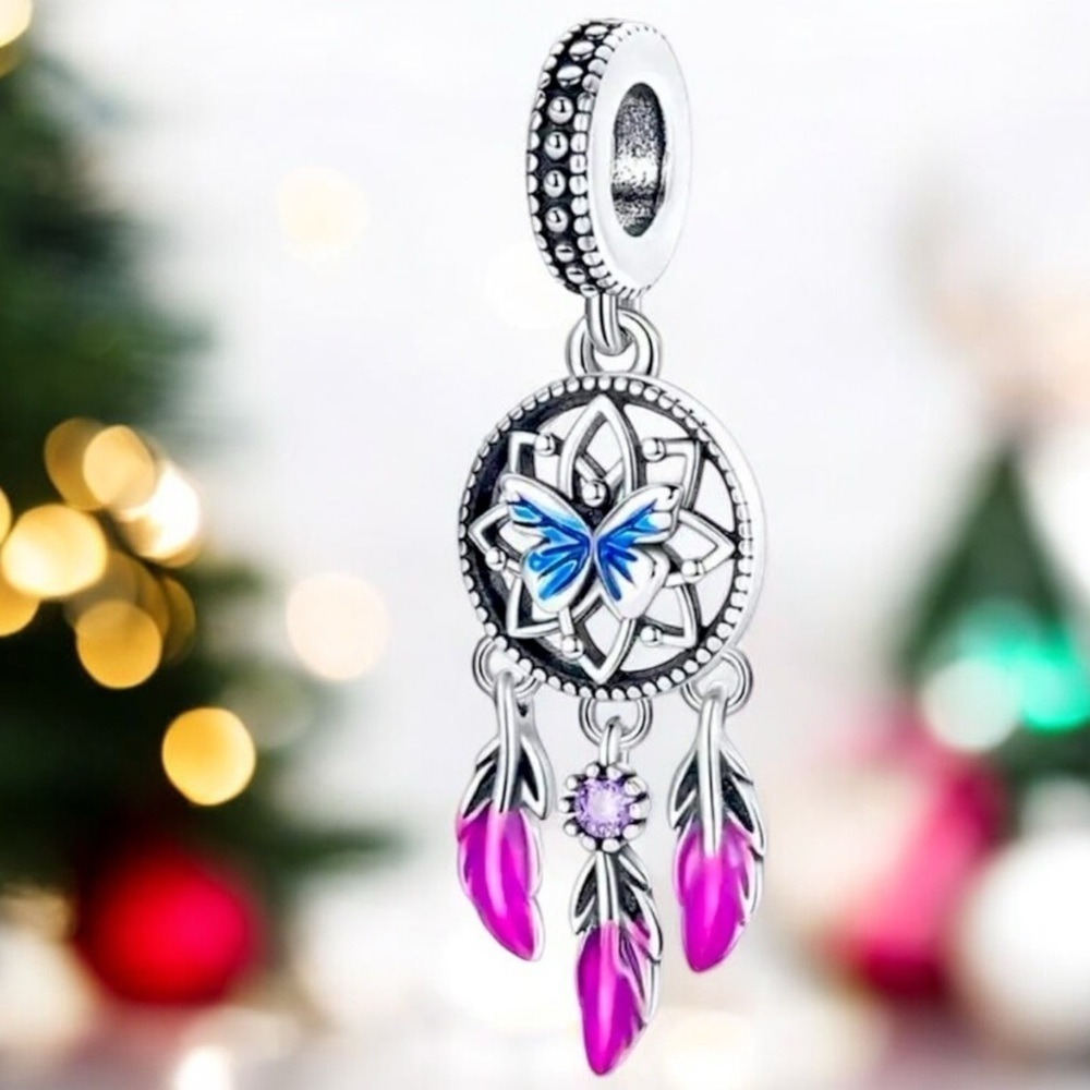 NWOT Sterling silver, blue and pink, Dreamcatcher, compatible with Pandora m.